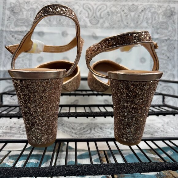 New J. Crew Factory glittery pointy toe heels Champagne Chucky glitter Womans 9 - Picture 5 of 11